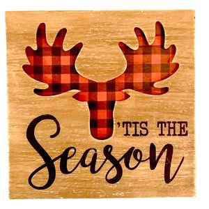 T’is The Season Red & Black Buffalo Check Wood Wall Decor Deer Head Cutout